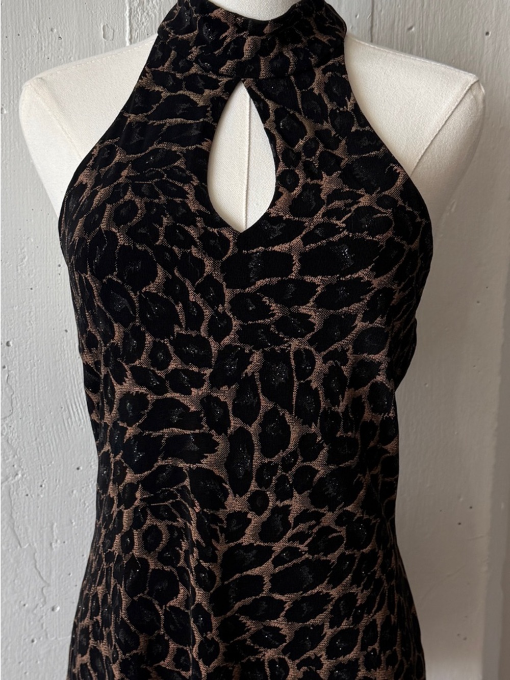 Joseph Ribkoff Black and Brown Leopard-Print Halter Top